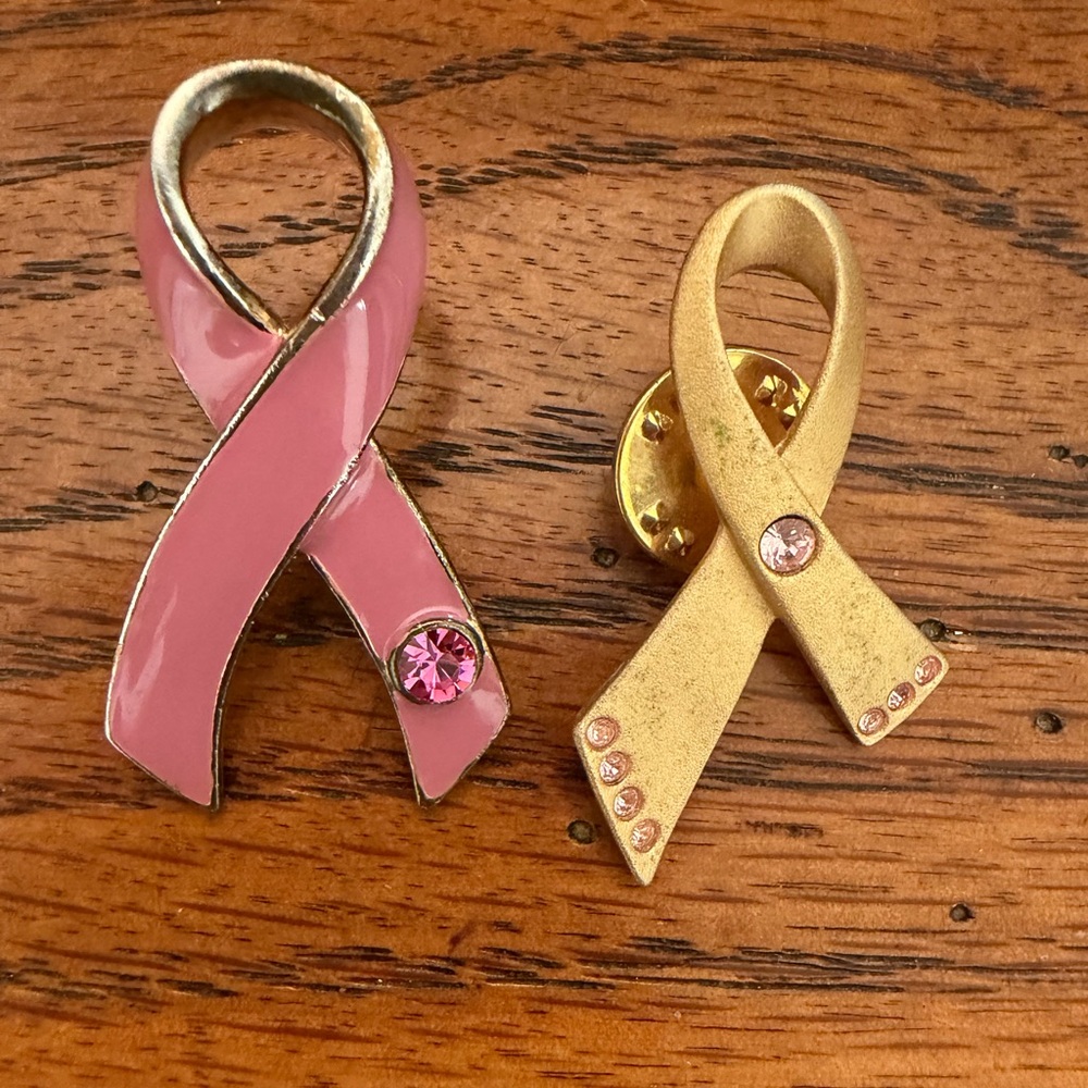 Set of (2) pink ribbon breast cancer awareness pins
